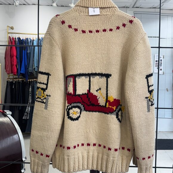 1960s Cowichan Cart Cars Wool Zip Up Knit - Picture 2 of 4